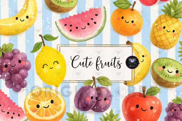 Cute Fruits Clipart Watercolo: A Sweet Design Asset