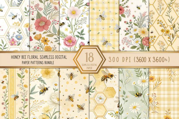Embrace the Buzz: Honey Bee Floral Seamless Digital Paper
