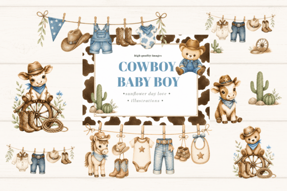 Little Cowboy Clothesline Clipart: A Charming Set for Creative Projects