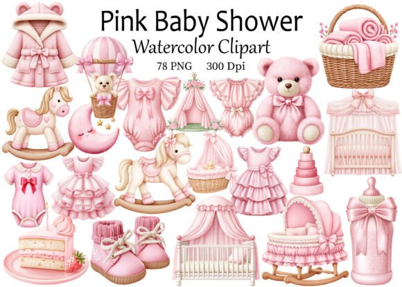 Pink Baby Shower Clipart Watercolor: Essential Design Assets