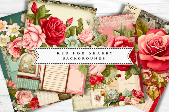 Red Rose Pattern Papers: Shabby Chic Digital Backgrounds