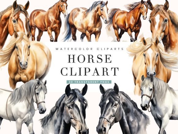Watercolor Horse Clipart Bundle: Artistic Assets for Modern Design