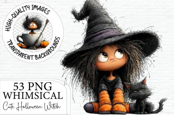 Whimsical Cute Halloween Witch Clipart for Creative Projects