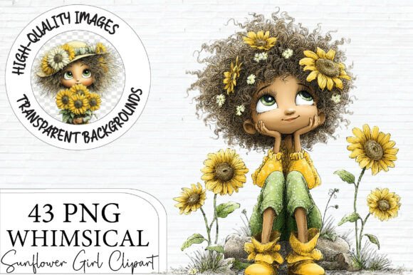 Whimsical Sunflower Girl Clipart: A Burst of Creative Joy
